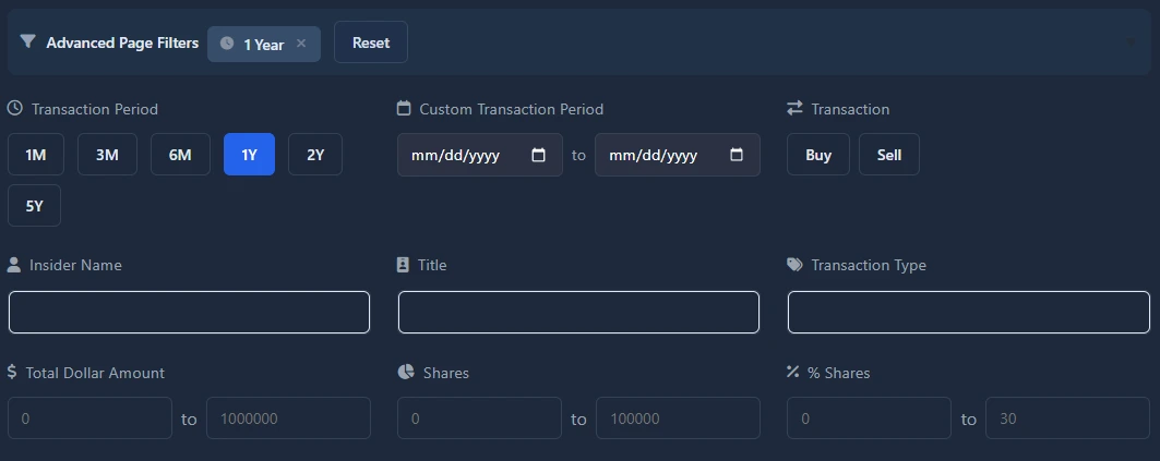 Advanced Data Filters for Insider Trading Analysis on Insidr.Finance